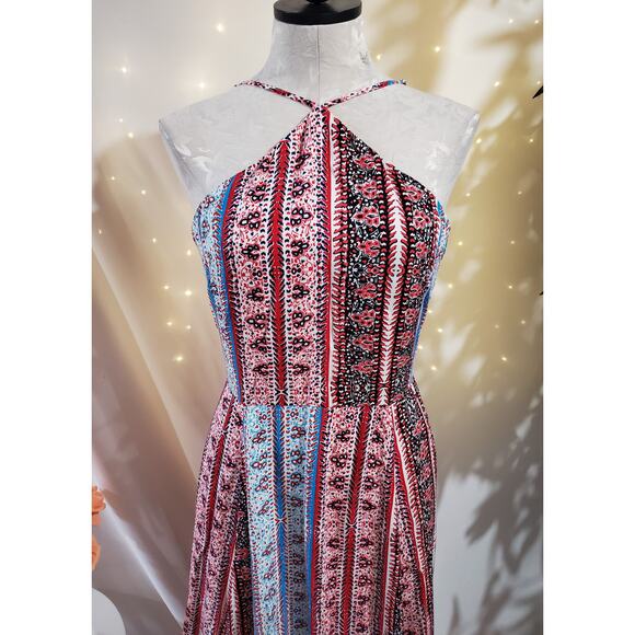 1State Halter Boho Maxi Dress Womens Size 10 Sleeveless Patriotic Red White Blue - Picture 5 of 11